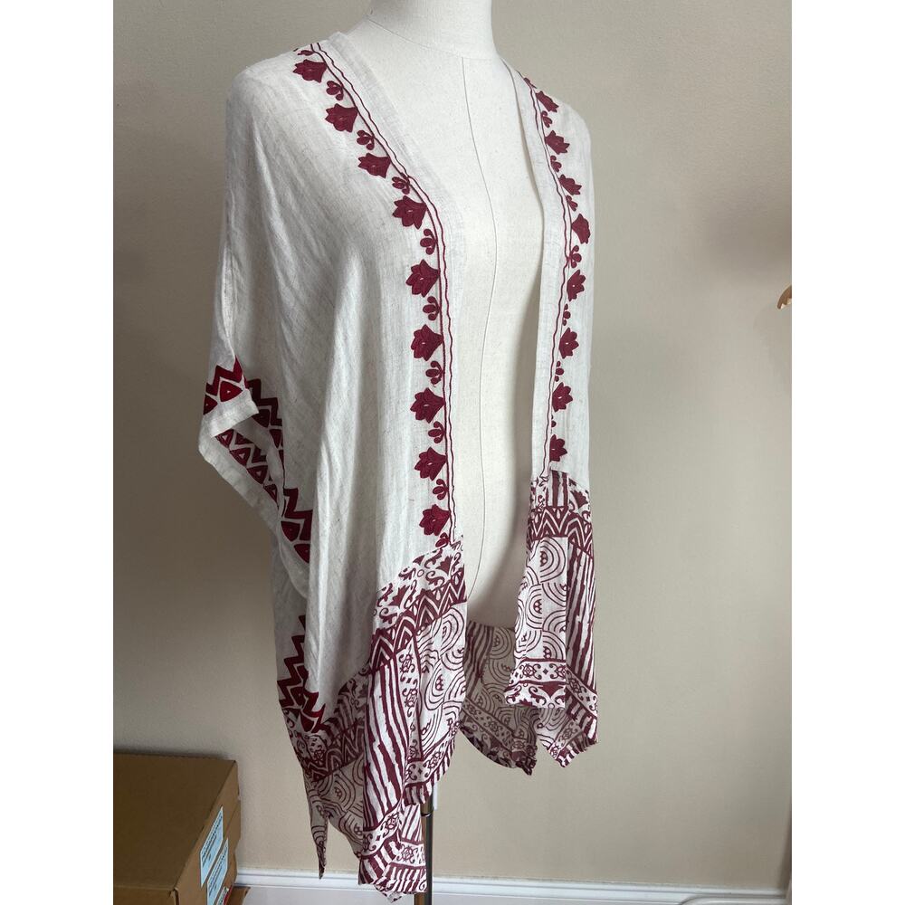 Chico's S/M Linen Blend Mixed Print Ruana Wrap Beach Summer Lightweight Boho - Picture 2 of 7